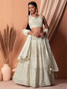 DIVASTRI Embellished Sequinned Semi-Stitched Lehenga & Unstitched Blouse With Dupatta