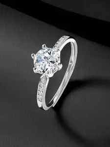 Peora Sterling Silver Rhodium-Plated Cubic Zirconia Studded Finger Ring