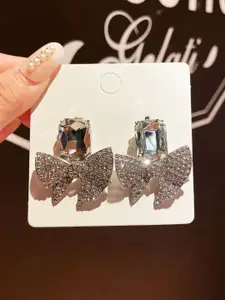 VAGHBHATT Silver-Plated Rhinestone Studded Contemporary Studs