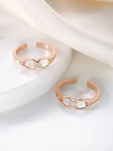 Peora Sterling Silver Rose Gold-Plated Cubic Zirconia Studded Toe Rings