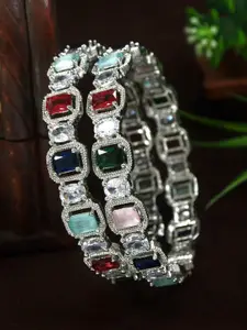 SGA FASHION SGA FASHIO Set Of 2 Silver-Plated AD Studded Bangles