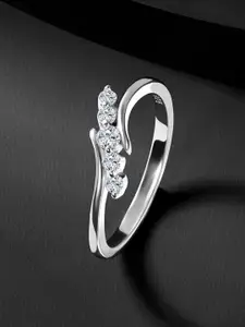 Peora Sterling Silver Rhodium-Plated Cubic Zirconia Studded Finger Ring