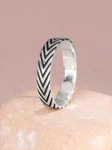 GIVA 925 Oxidised Silver Chevron Ring For Him Fixed Size Indian - 17