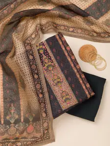 Koskii Floral Printed Thread Work Chanderi Unstitched Dress Material