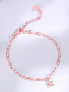 GIVA Kid's 925 Silver Rose Gold-Plated  Zircons Studded Star Charm Ankleta