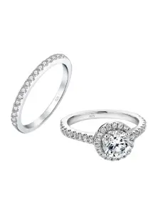 LeCalla Set Of 2 925 Sterling Silver Rhodium Plated Cubic Zirconia-Studded Finger Ring