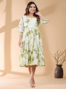 Janasya Tie & Dye Printed Pure Cotton Tiered Ethnic Dress