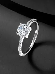 Peora Sterling Silver Rhodium-Plated Cubic Zirconia Studded Finger Ring