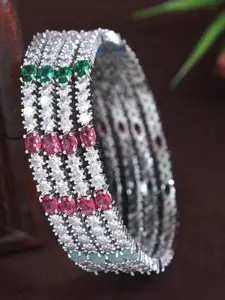 SGA FASHION Set Of 4 Silver-Plated American Diamond Studded Bangles