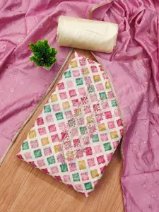 Panzora Geometric Printed Zardozi Chanderi Cotton Unstitched Dress Material