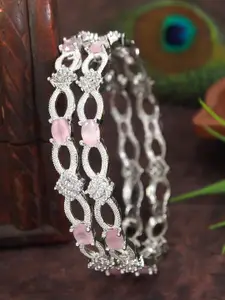 SGA FASHION Set Of 2 Silver-Plated American Diamond Studded Bangles