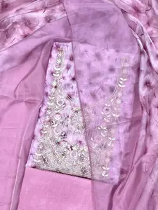 Panzora Floral Printed Sequinned Organza Unstitched Dress Material