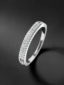 Peora Sterling Silver Rhodium-Plated Cubic Zirconia Studded Finger Ring