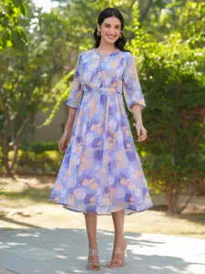 Janasya Floral Printed A-line Ethnic Dress