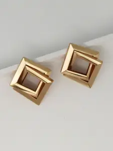 KRENOZ Gold-Plated Square Shaped Drop Earrings