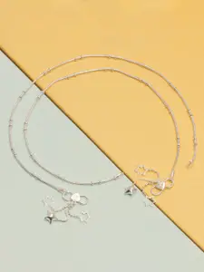 LeCalla 925 Sterling Silver-Plated Artificial Stones Studded And Beaded Anklet