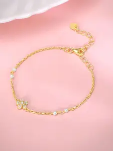 GIVA Kid's 925 Silver Gold-Plated Floral Zircons Studded & Beaded Anklets