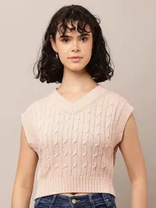 NoBarr Women Cable Knit Ribbed Sweater Vest