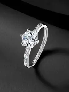 Peora Sterling Silver Rhodium-Plated Cubic Zirconia Studded Finger Ring