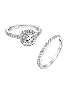 LeCalla 925 Sterling silver Rhodium-Plated Cubic Zirconia  Studded Finger Ring