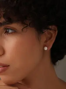 LeCalla 92.5 Sterling Silver-Plated Sperical Shaped Silver-Plated Pearls Studs Earrings