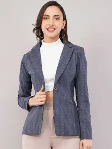 Purple State Striped Cotton Single Breasted Blazer