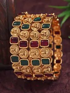 SGA FASHION Set Of 4 Gold-Plated Stone Studded Temple Bangles