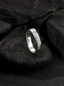 GIVA 925 Silver Rhodium-Plated Simple Serenity Men's Ring, Fixed Size,Indian - 17