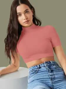 Dream Beauty Fashion Women Solid High Neck Crop Top