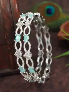 SGA FASHION Set Of 2 Silver-Plated American Diamond Studded Bangles