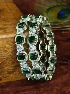 SGA FASHION Set Of 2 Silver-Plated AD Studded Bangles