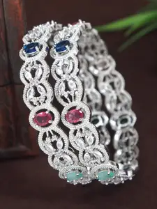 SGA FASHION Set Of 2 Silver-Plated American Diamond Studded Bangles