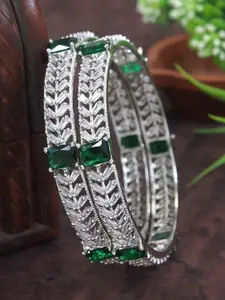 SGA FASHION SGA FASHIO Set Of 2 Silver-Plated AD Studded Bangles