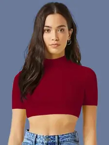 Dream Beauty Fashion  Women Pack Of 2 Ribbed High Neck Crop Top