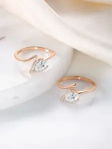 Peora Sterling Silver Rose Gold-Plated Cubic Zirconia Studded Toe Rings