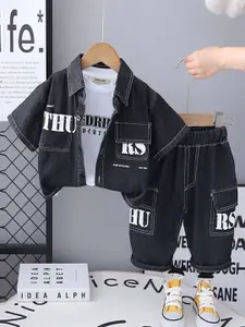 INCLUD Boys Short Sleeves Denim Shirt With T-Shirt And Cargo Pants