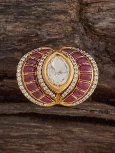 Kushal's Fashion Jewellery Embellished Bridal Victorian-Plated Kundan Stone  Finger Ring
