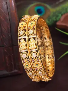 SGA FASHION Set Of 2 Gold-Plated AD Studded Temple Bangles