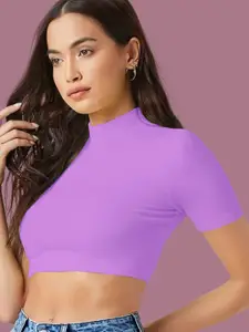 Dream Beauty Fashion top-98-bullet-lavender Women High Neck Fitted Crop Top