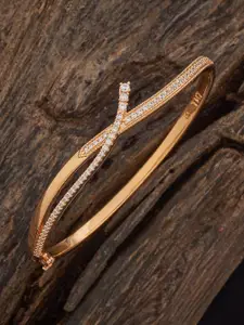 Kushal's Fashion Jewellery Gold-Plated White Cubic Zircon Studded Party Kada Bangle