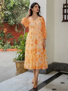Janasya Floral Printed Fit & Flare Ethnic Dress