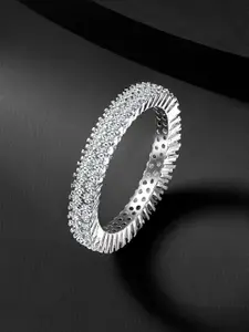 Peora 925 Sterling Silver Rhodium-Plated Cubic Zirconia Studded Finger Ring