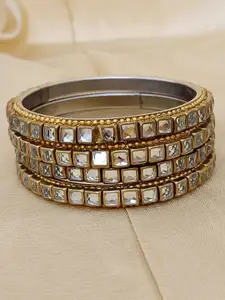 EVY Set Of 4 Gold-Plated Kundan Studded Bangles
