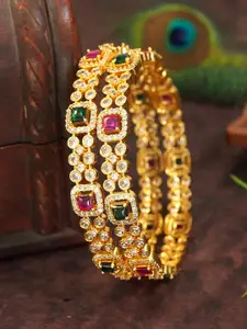 SGA FASHION SGA FASHIO Set Of 2 Gold-Plated AD Studded Bangles