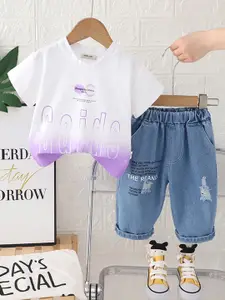 INCLUD Boys Dyed Round Neck T-shirt With Trousers