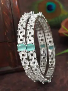 SGA FASHION Set Of 2 Silver-Plated American Diamond Studded Bangles