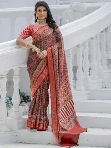 Saree mall modal Ajrak Printed Zari Sungudi SareesWith Blouse Piece