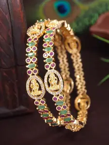 SGA FASHION SGA FASHIO Set Of 2 Gold-Plated AD Studded Temple Bangles