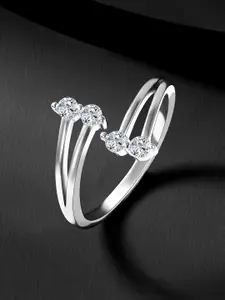 Peora Sterling Silver Rhodium-Plated Cubic Zirconia Studded Finger Ring