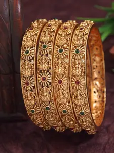 SGA FASHION Set Of 4 Gold-Plated Stone Studded Bangles